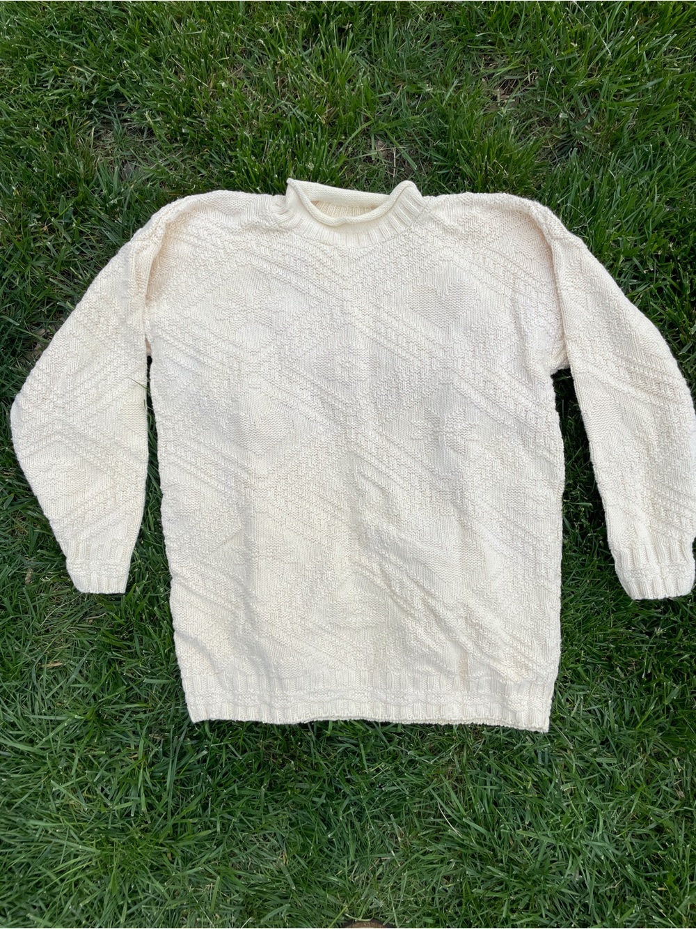 VTG Heart Knit Sweater Pastel Yellow Made in USA